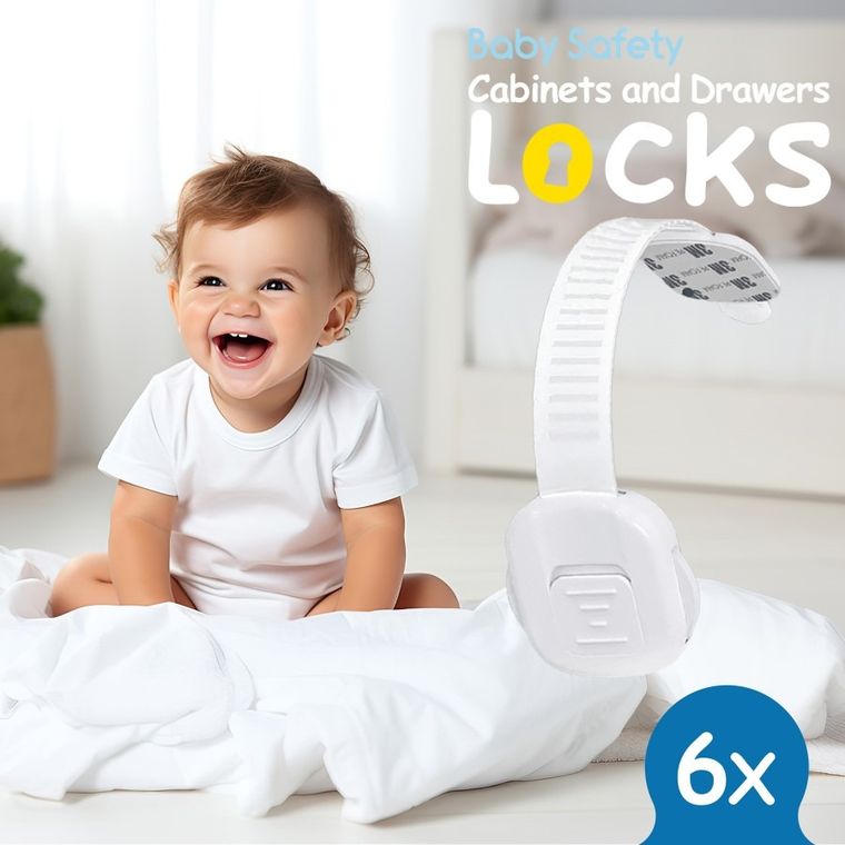 Sipo, zestaw zabezpieczeń do szaf i szuflad z podwójnym przyciskiem i regulacją, 6 szt.