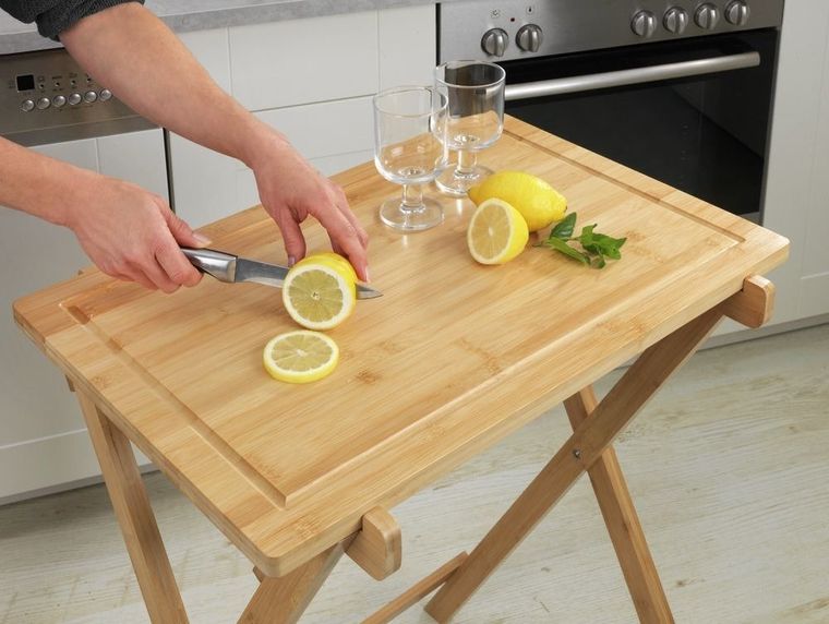 Składany stolik bambusowy, Lugo, z deską i tacą, 3w1