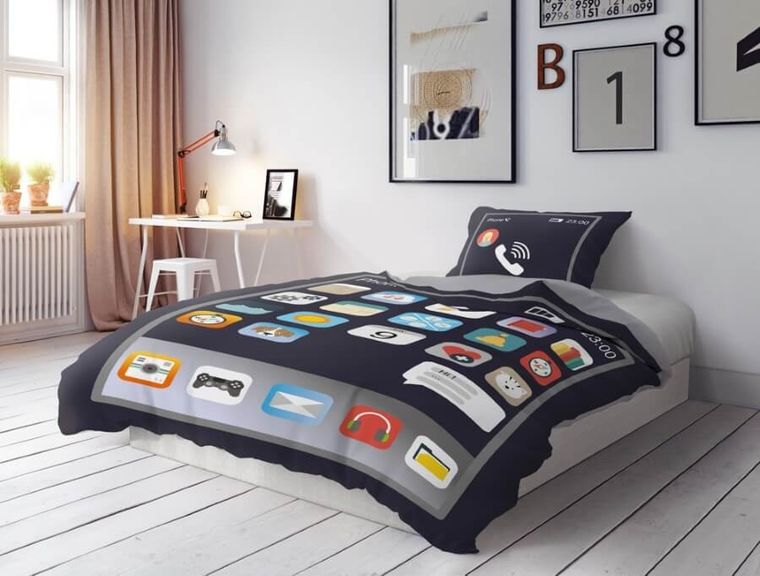 Smartfon fluo, 2-częściowy komplet pościeli świecącej w ciemności, 160-200 cm