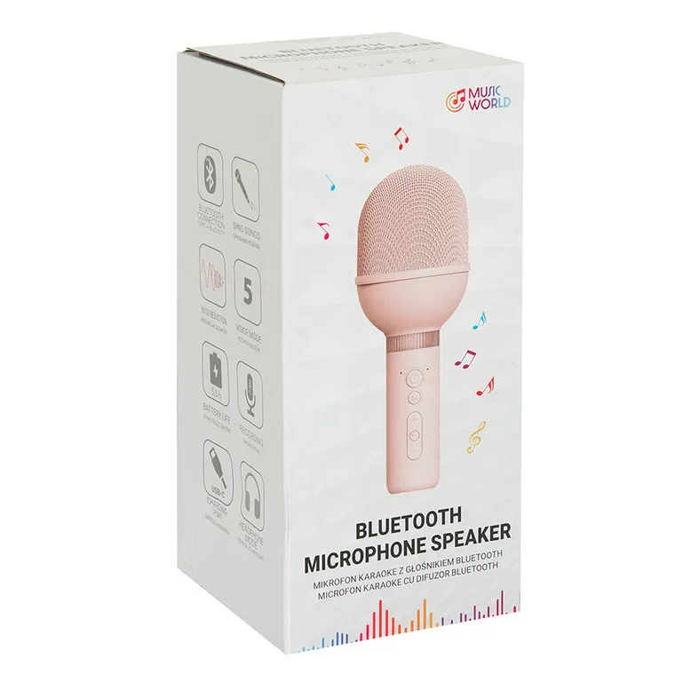 Smiki, Music World, mikrofon karaoke z głośnikiem bluetooth, różowy