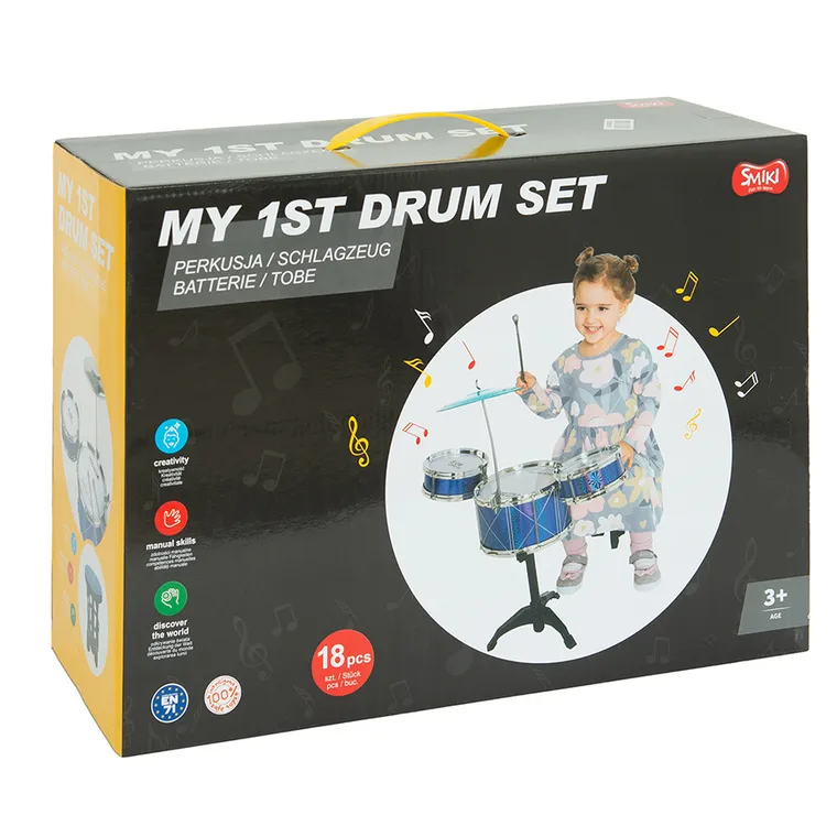 Smiki, perkusja z 3 bębnami i krzesełkiem
