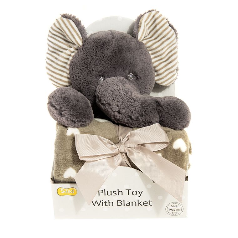 Smiki, Słoń, koc, szary, serca, 75-90 cm