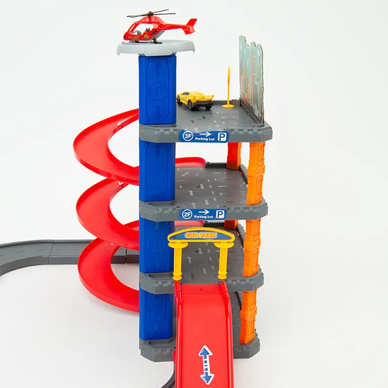Smiki, tor wyścigowy z parkingiem i windą, zestaw z pojazdami, 68 elementów