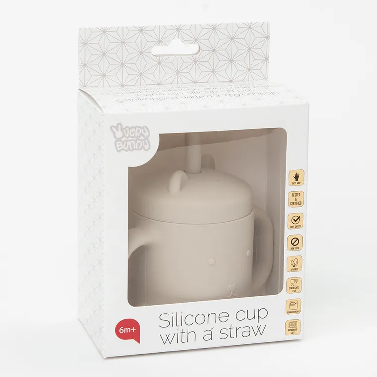 Smiki, Very Bunny, kubek silikonowy ze słomką, beżowy