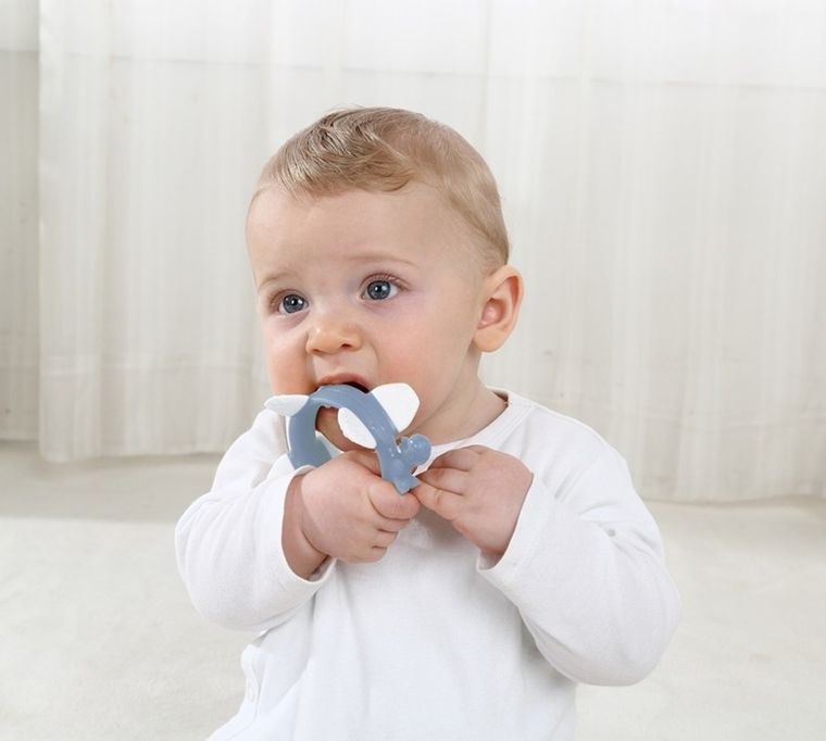 Smily Mia, gryzak silikonowy, dinozaur, Norman, light blue