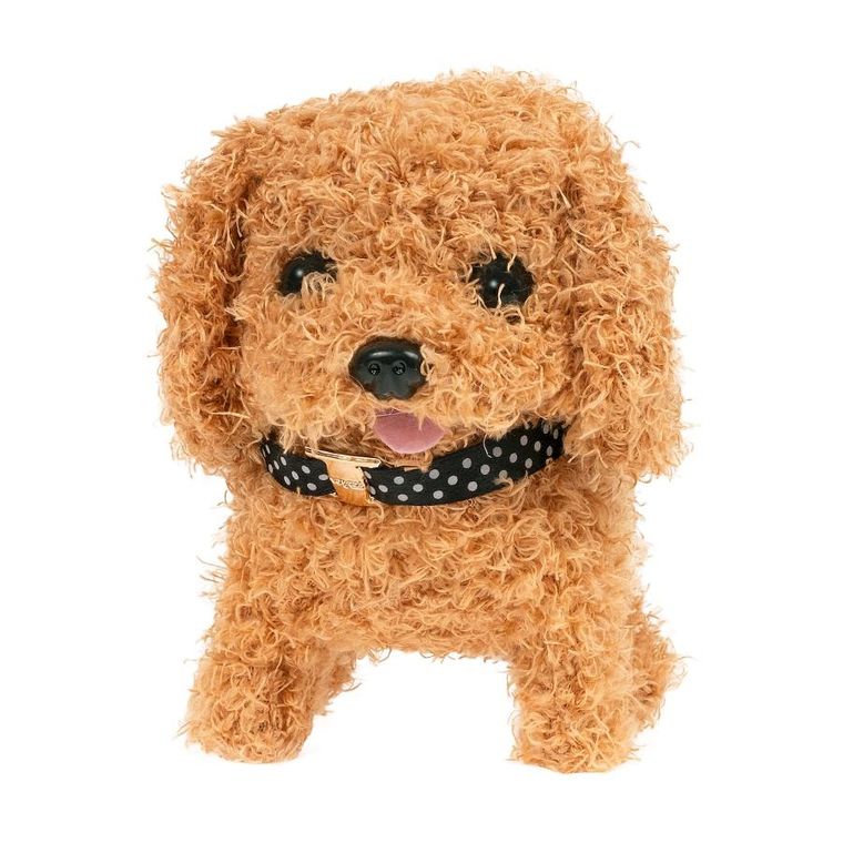 Smily Play, piesek chodzący na smyczy, maskotka interaktywna, włochaty brązowy