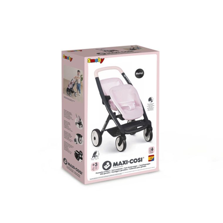 Smoby, Maxi Cosi, wózek spacerówka dla lalek bliźniąt, różowa