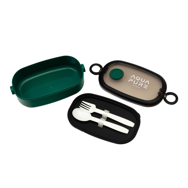 Śniadaniówka Aqua Pure ze sztućcami - green/black