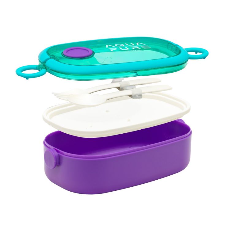 Śniadaniówka Aqua Pure ze sztućcami - mint/lavender