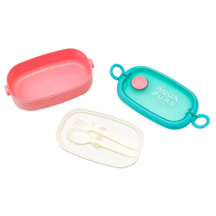 Śniadaniówka Aqua Pure ze sztućcami - mint/pink