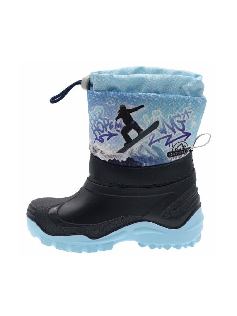 Śniegowce chłopięce z wełną, niebiesko-czarne, Muflon