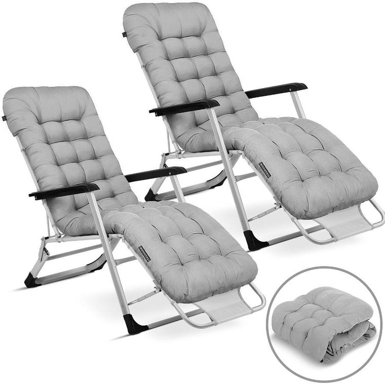 Sofotel, ChillWell, leżak ogrodowy składany z poduszką, szary, zestaw, 2 szt.