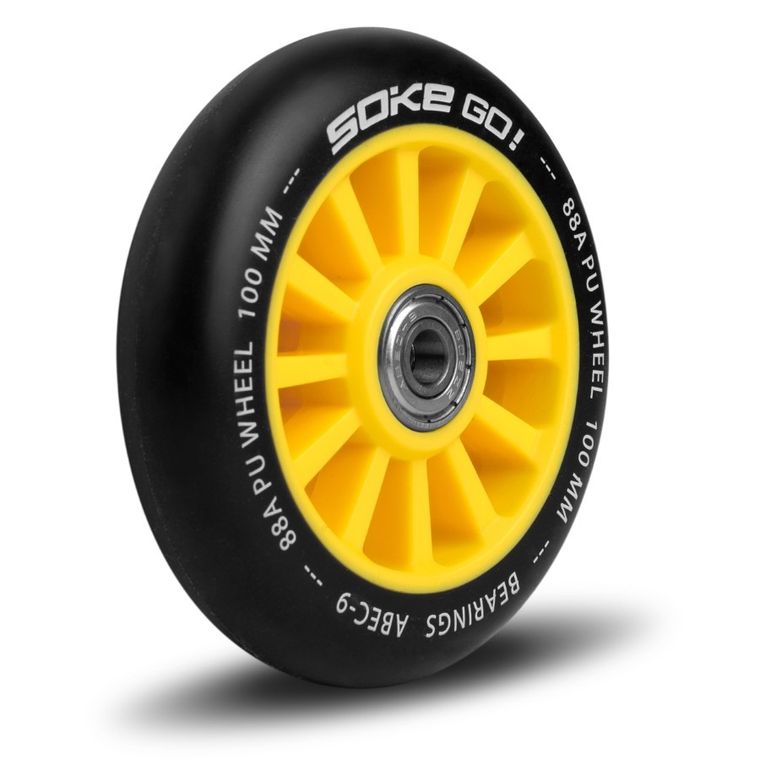 Soke, ABEC-9, kółka do hulajnogi wyczynowej, czarno-żółte, 100 mm