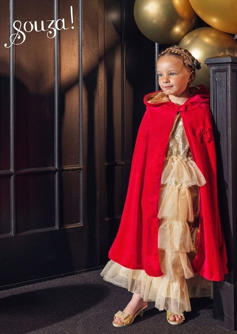 Souza! czerwony kapturek, peleryna dwustronna, kostium, 4-7 lat