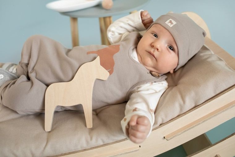 Śpiochy niemowlęce, bawełna organiczna, beżowe, Pinokio