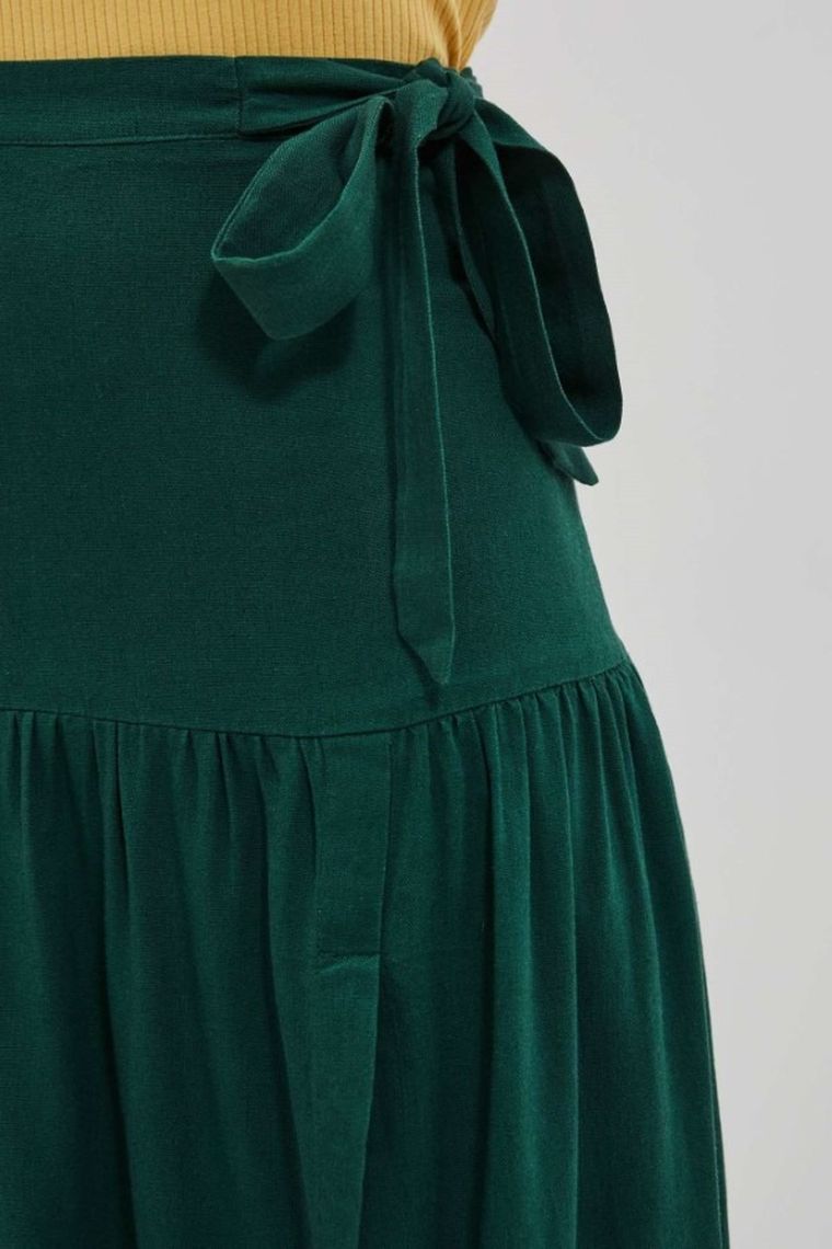 Spódnica damska z lnem, zielona, Moodo