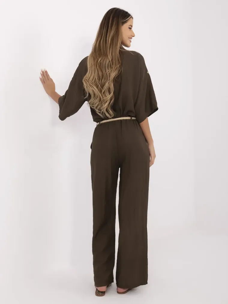 Spodnie damskie, brązowe, Italy Moda