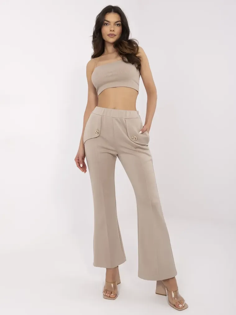 Spodnie dresowe damskie, beżowe, Italy Moda