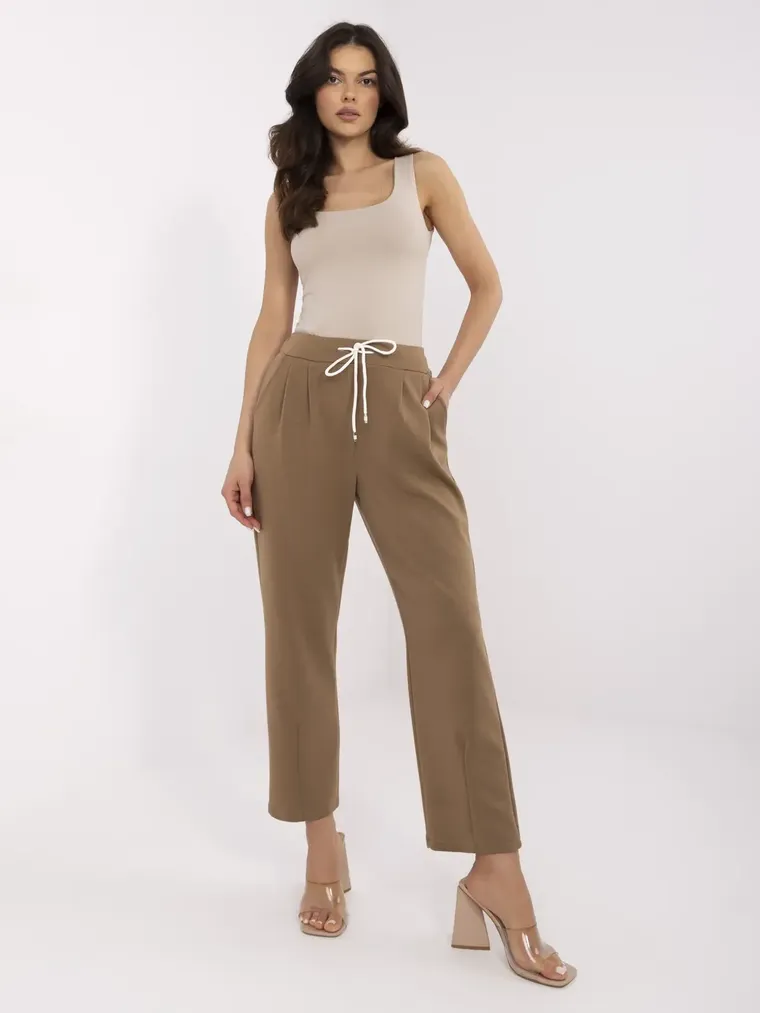 Spodnie dresowe damskie, brązowe, Italy Moda