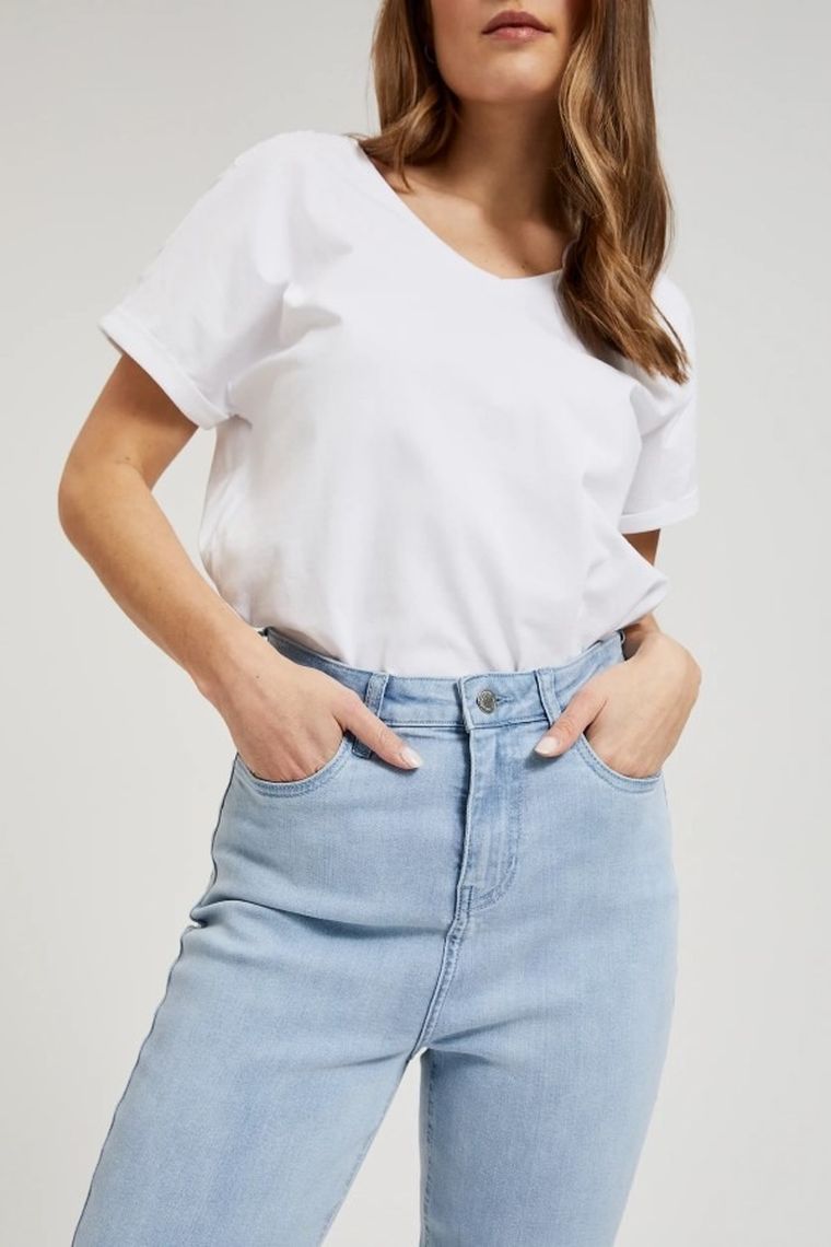 Spodnie jeansowe damskie, straight leg, beżowe, Moodo