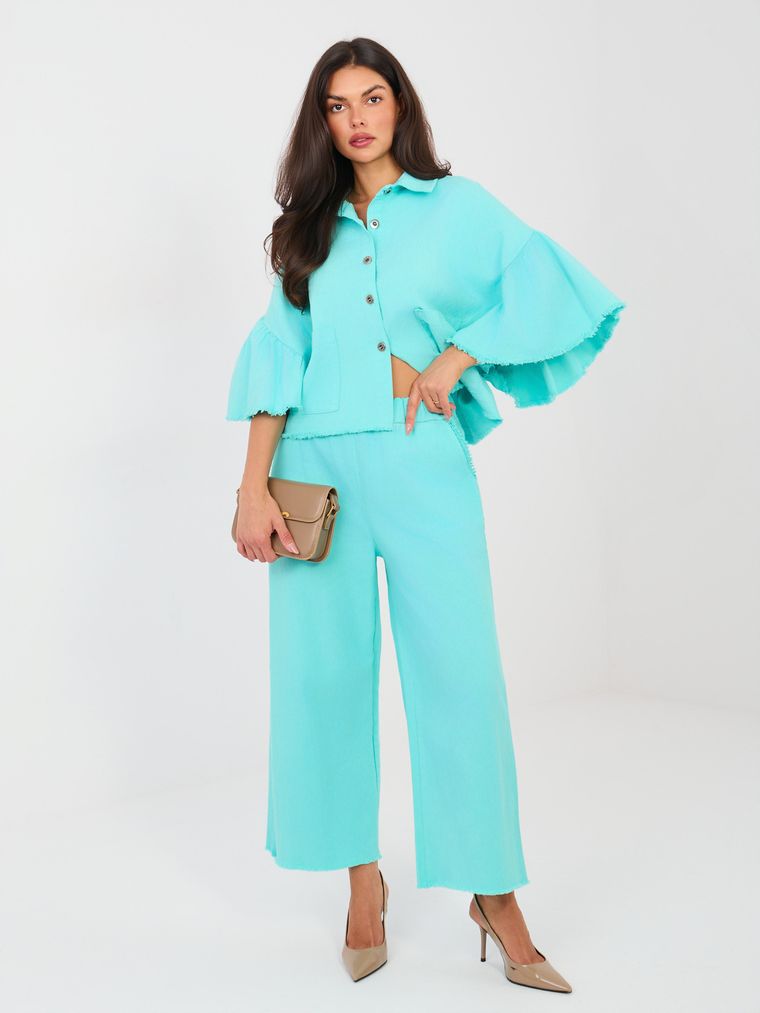 Spodnie jeansowe damskie, turkusowe, Italy Moda