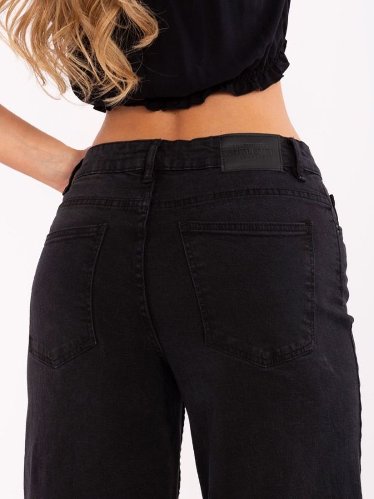 Spodnie jeansowe damskie, wide leg, czarne, Sublevel