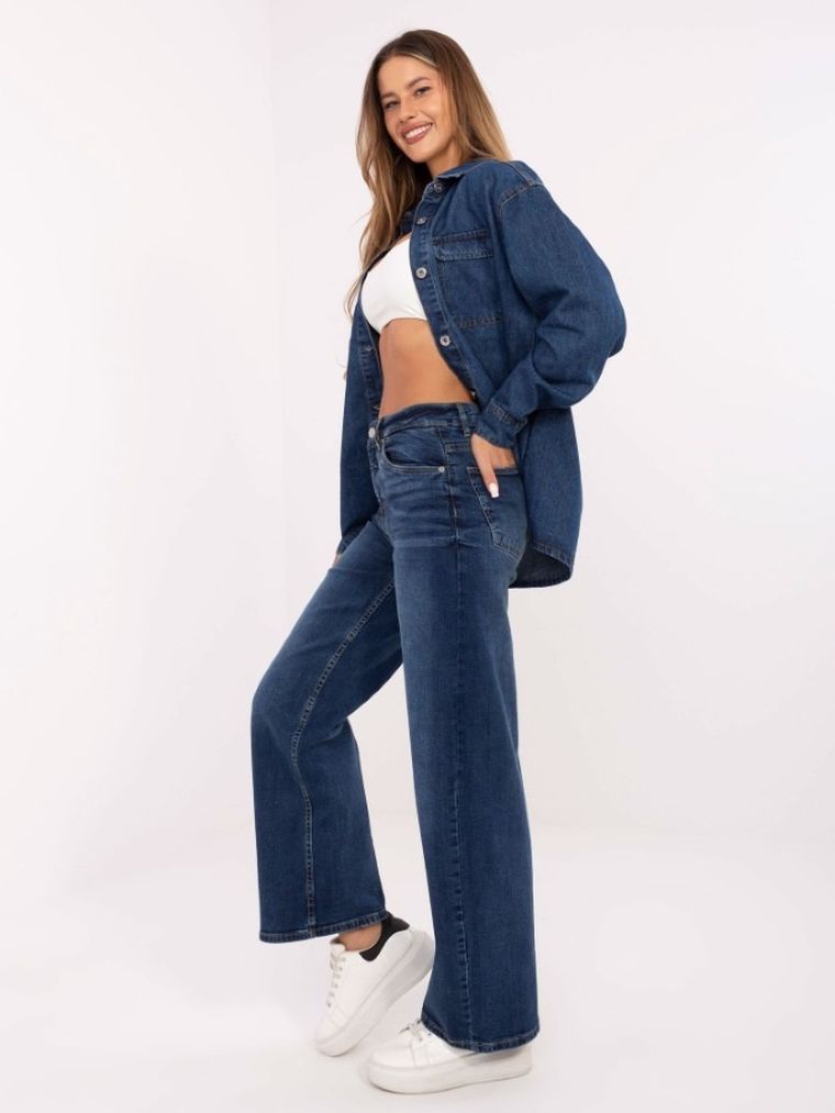 Spodnie jeansowe damskie, wide leg, niebieskie, Sublevel