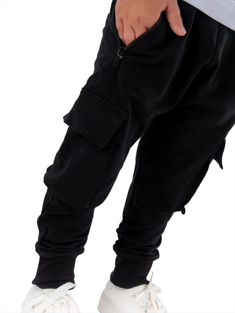 Spodnie materiałowe chłopięce, bojówki, czarne, Tup Tup