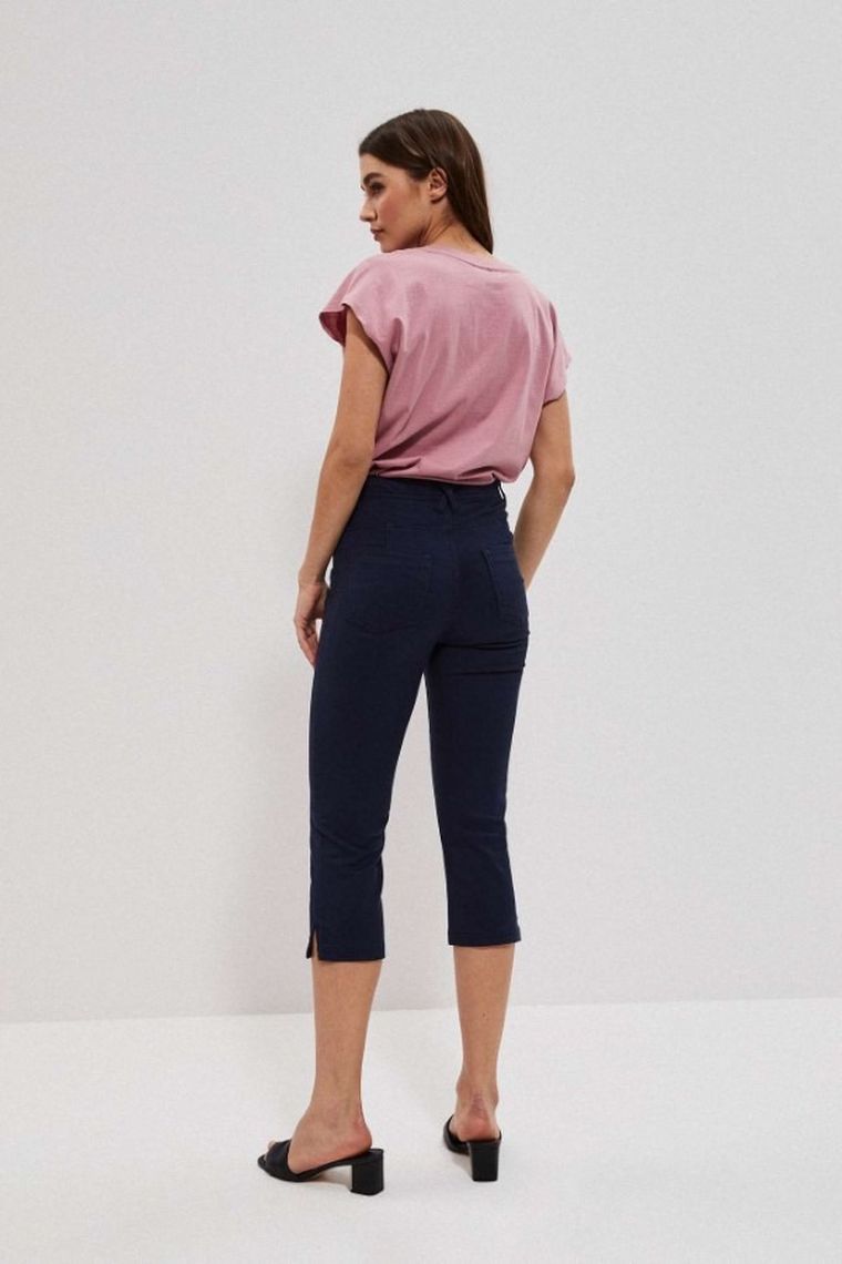 Spodnie materiałowe damskie 3/4, granatowe, Moodo