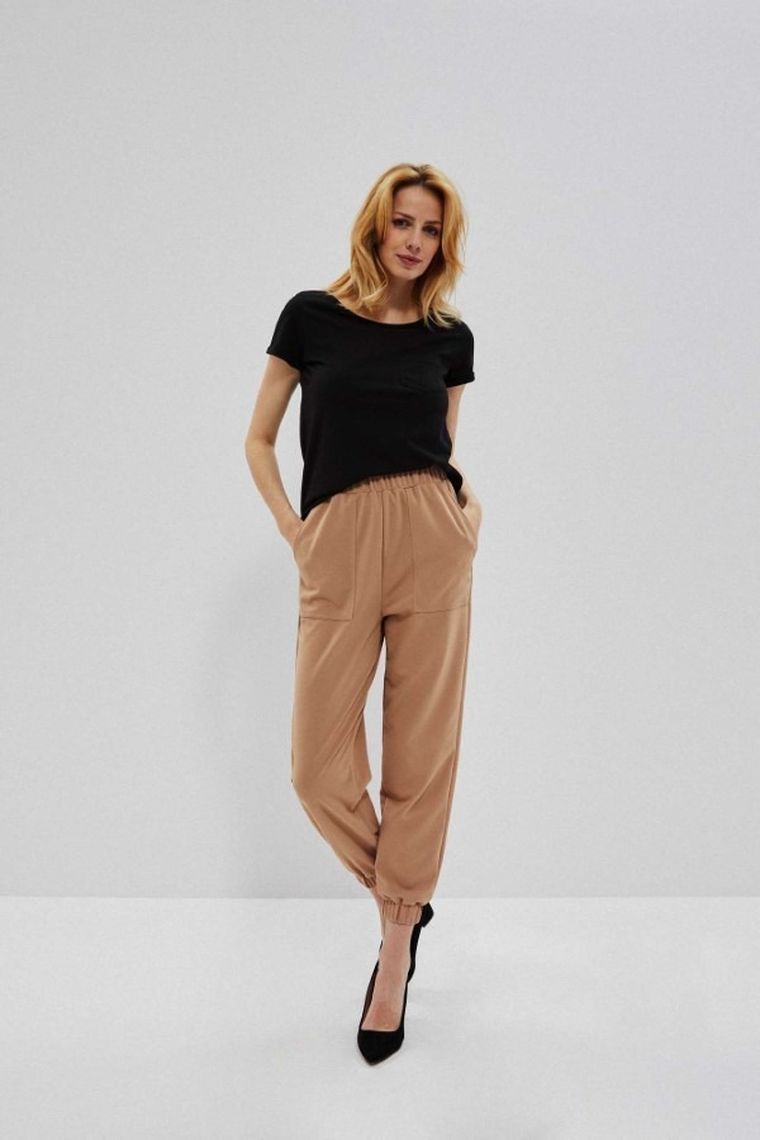 Spodnie materiałowe damskie, beżowe, Moodo