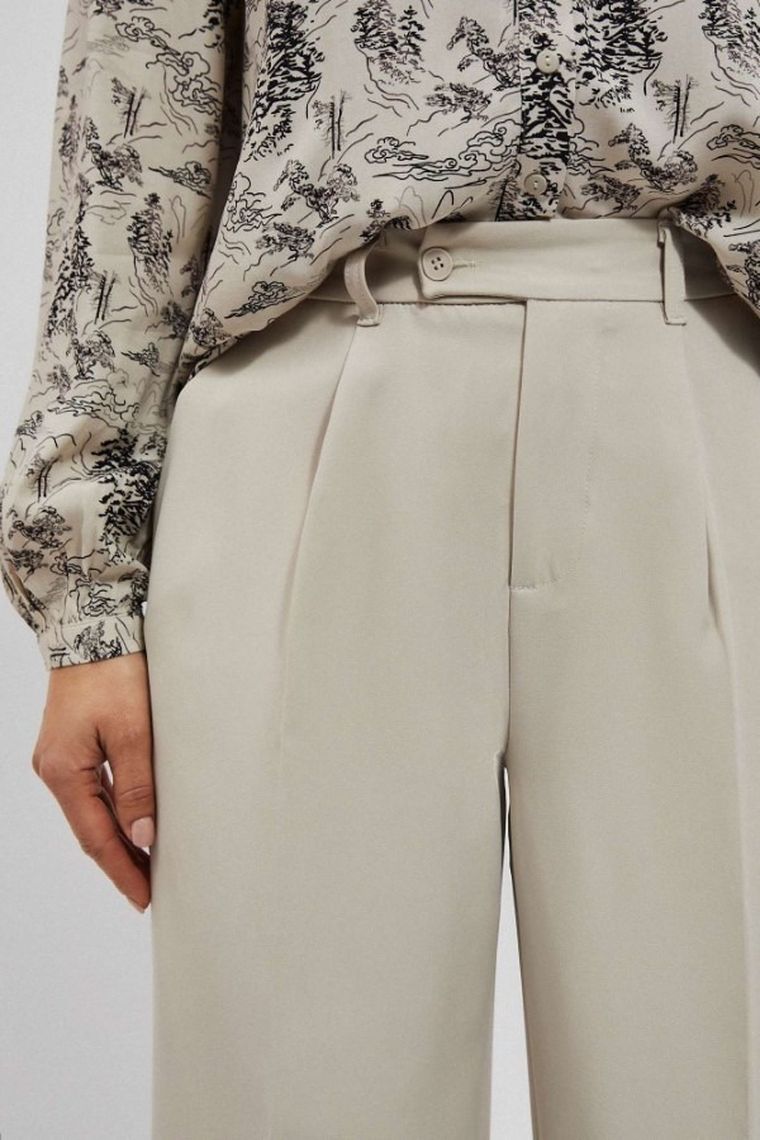 Spodnie materiałowe damskie, beżowe, Moodo