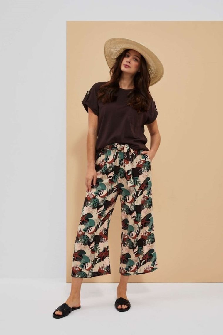 Spodnie materiałowe damskie, beżowe, Moodo