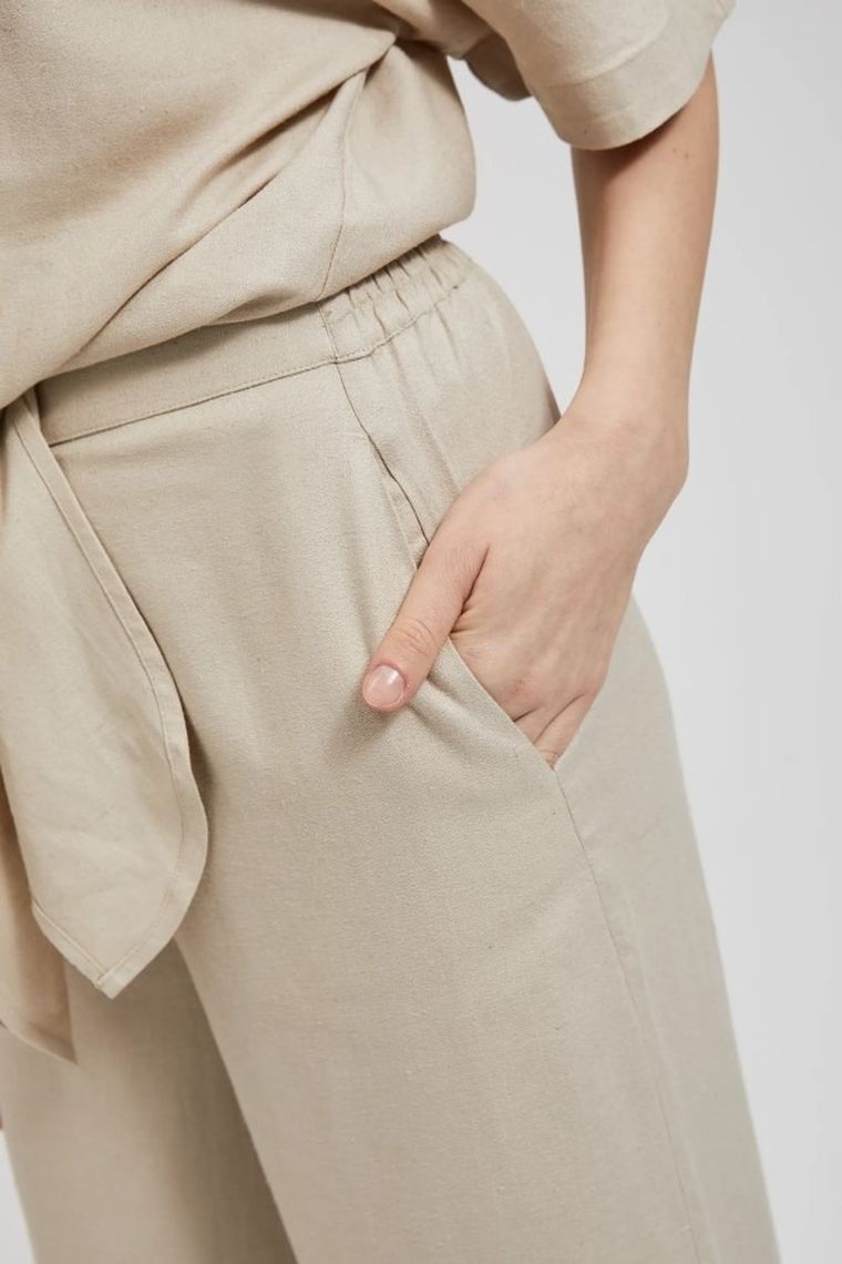 Spodnie materiałowe damskie, beżowe, Moodo