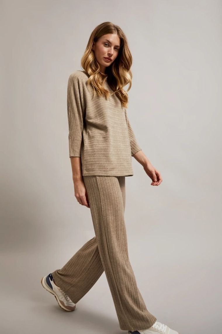 Spodnie materiałowe damskie, beżowe, Moodo