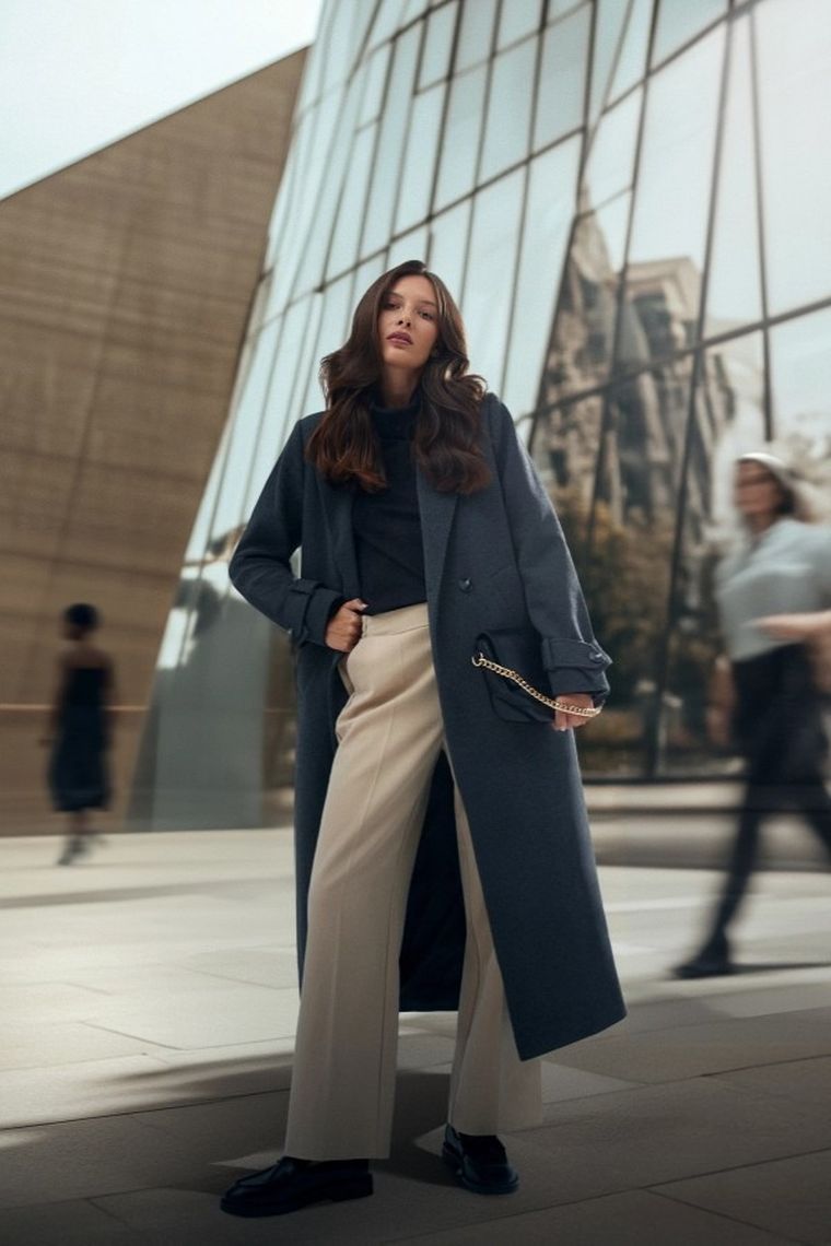 Spodnie materiałowe damskie, beżowe, Moodo