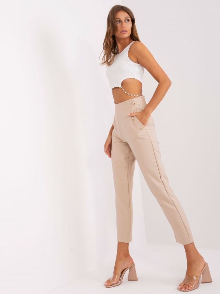 Spodnie materiałowe damskie, beżowe, Och Bella