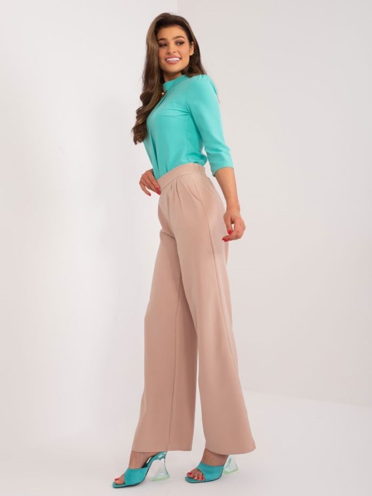 Spodnie materiałowe damskie, beżowe, Rue Paris