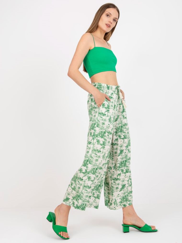 Spodnie materiałowe damskie, beżowo-zielone, Sublevel