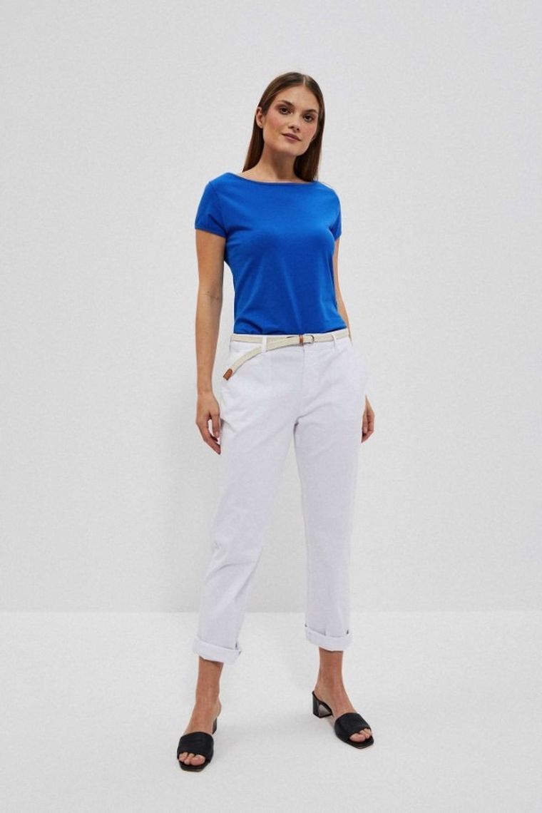 Spodnie materiałowe damskie, białe, Moodo