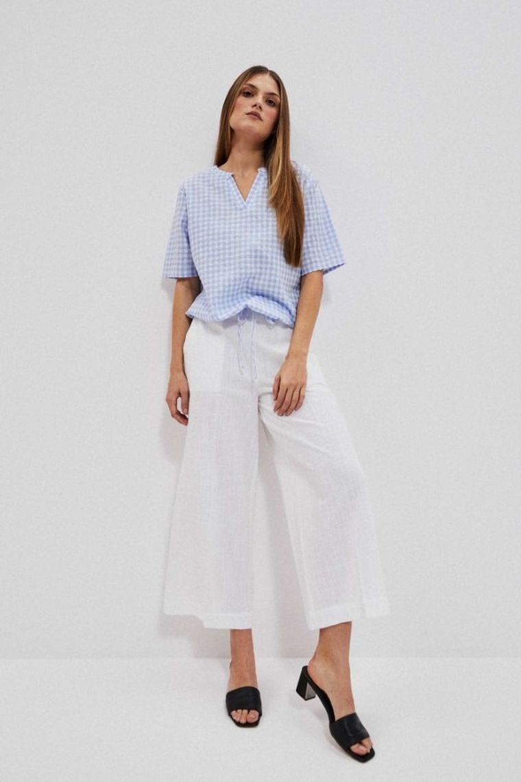 Spodnie materiałowe damskie, białe, Moodo