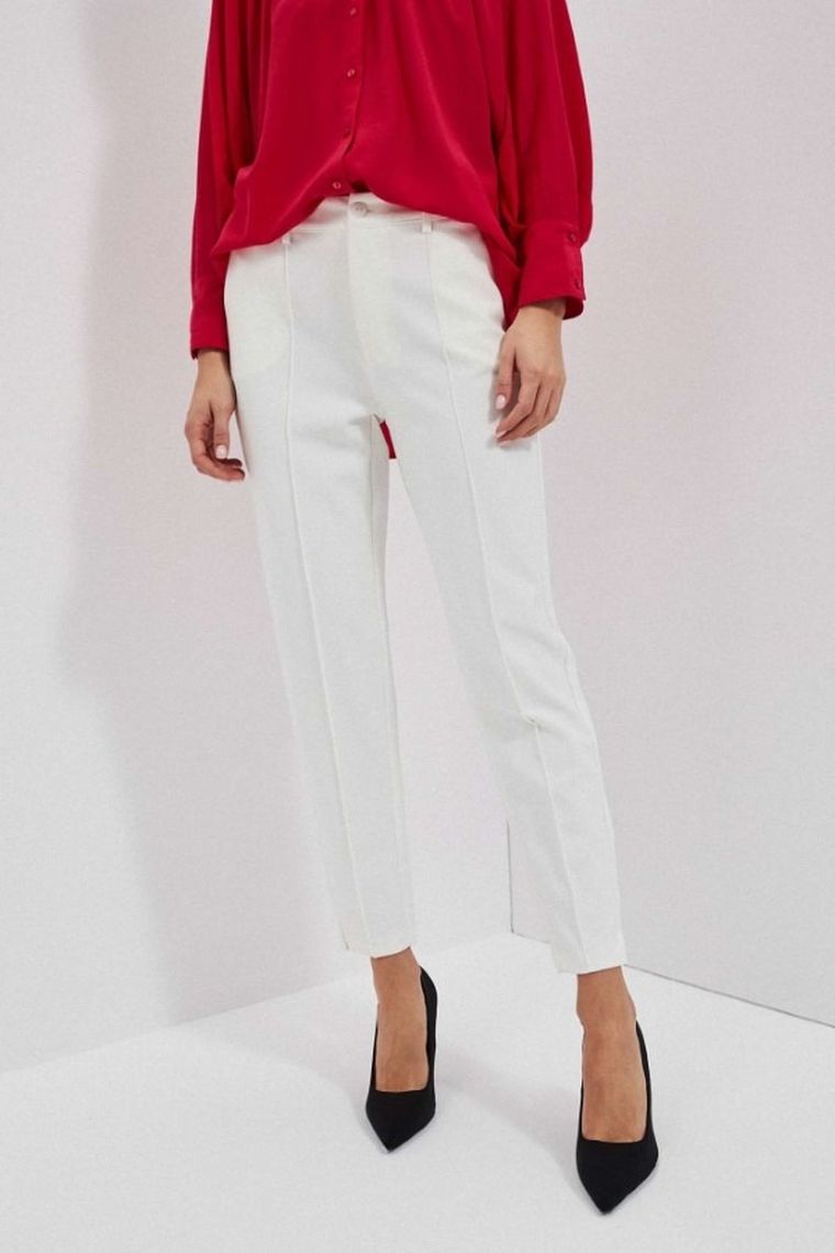 Spodnie materiałowe damskie, białe, Moodo