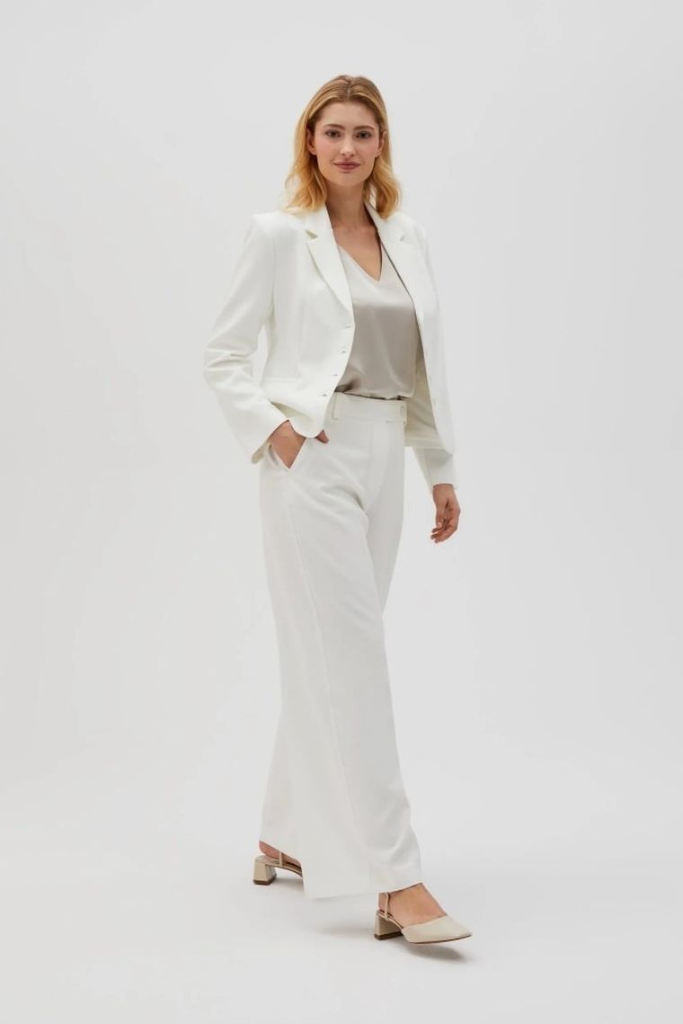 Spodnie materiałowe damskie, białe, Moodo