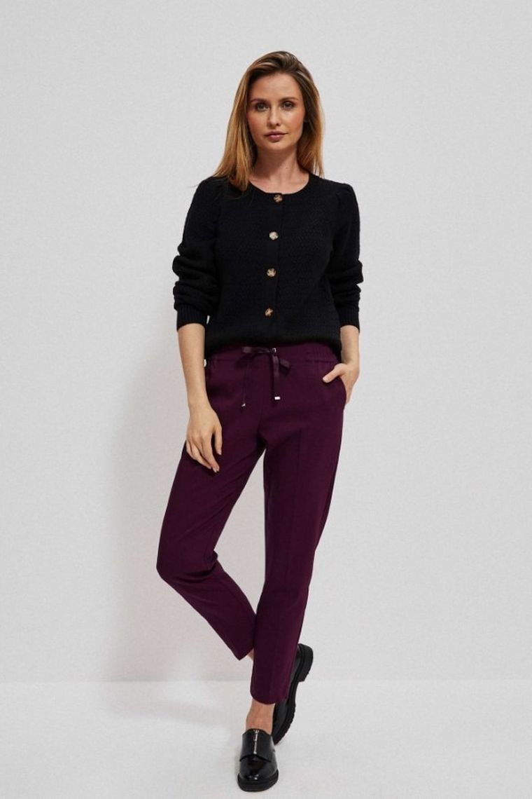 Spodnie materiałowe damskie, bordowe, Moodo