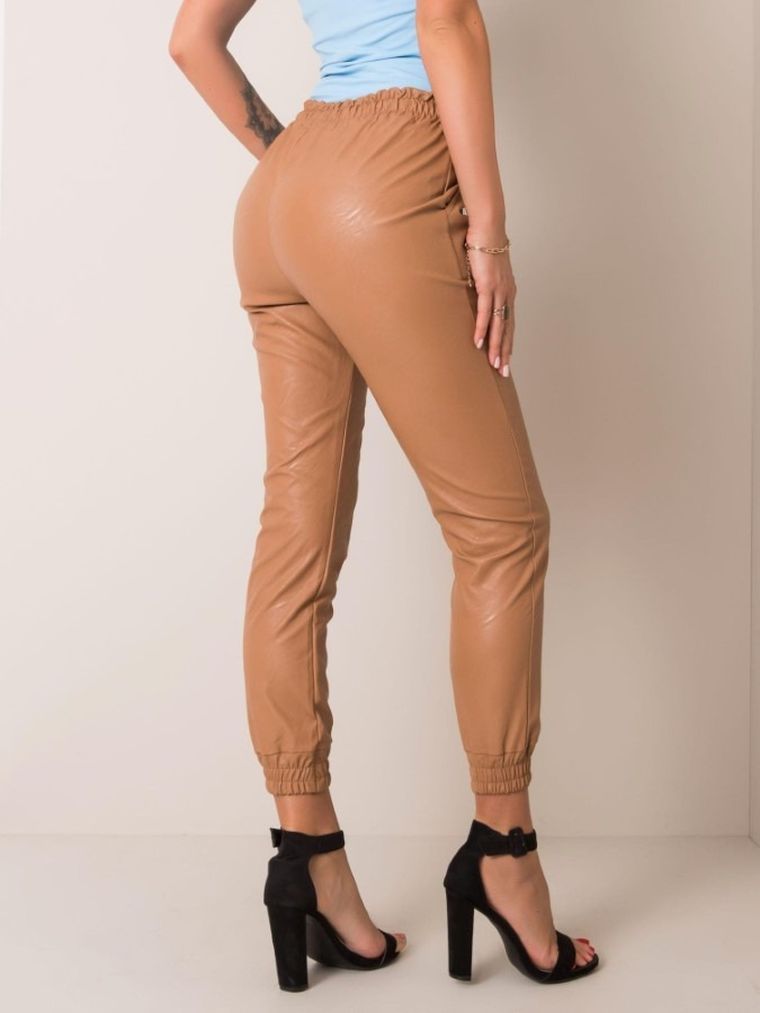 Spodnie materiałowe damskie, brązowe, Italy Moda