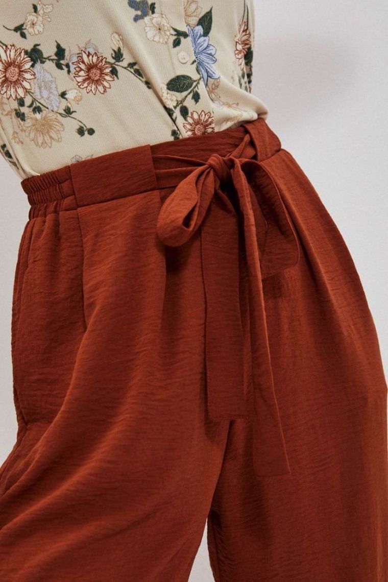 Spodnie materiałowe damskie, brązowe, Moodo