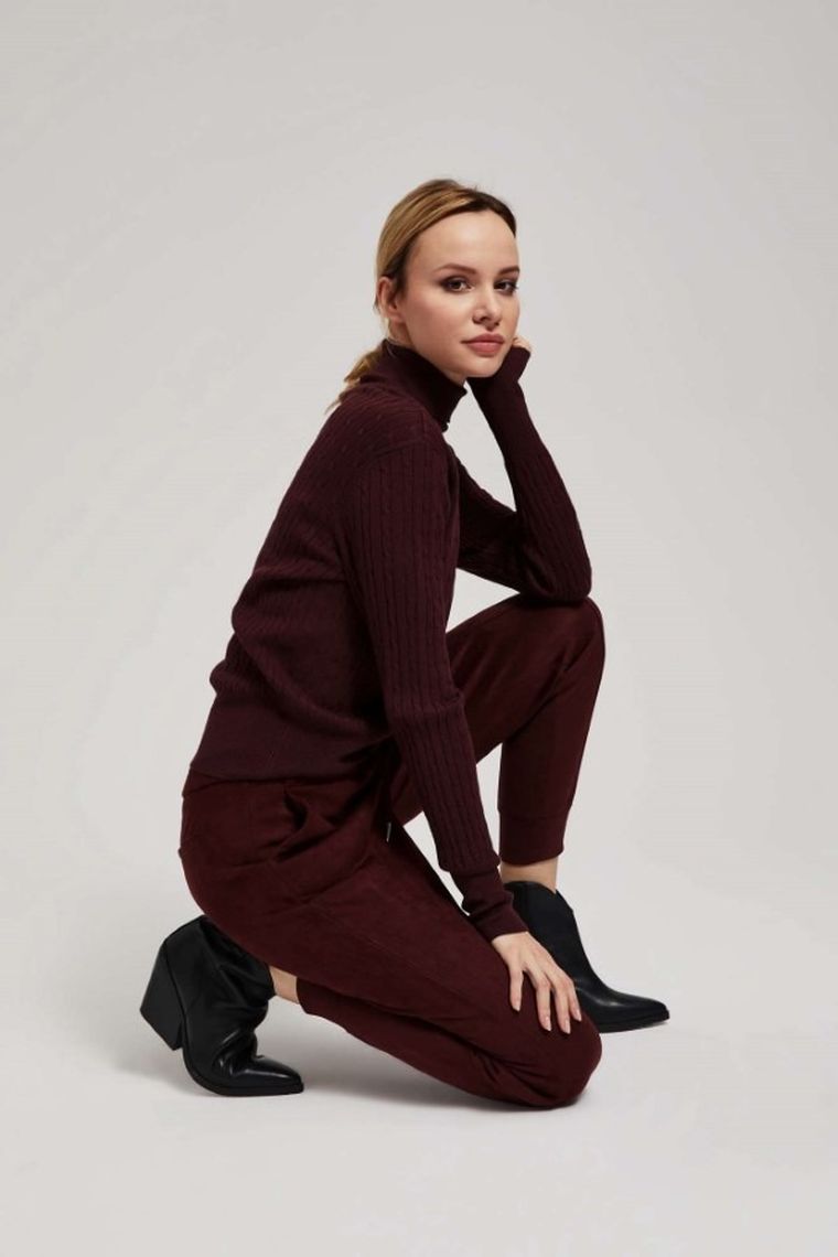 Spodnie materiałowe damskie, brązowe, Moodo