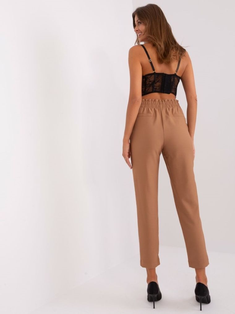 Spodnie materiałowe damskie, brązowe, Och Bella