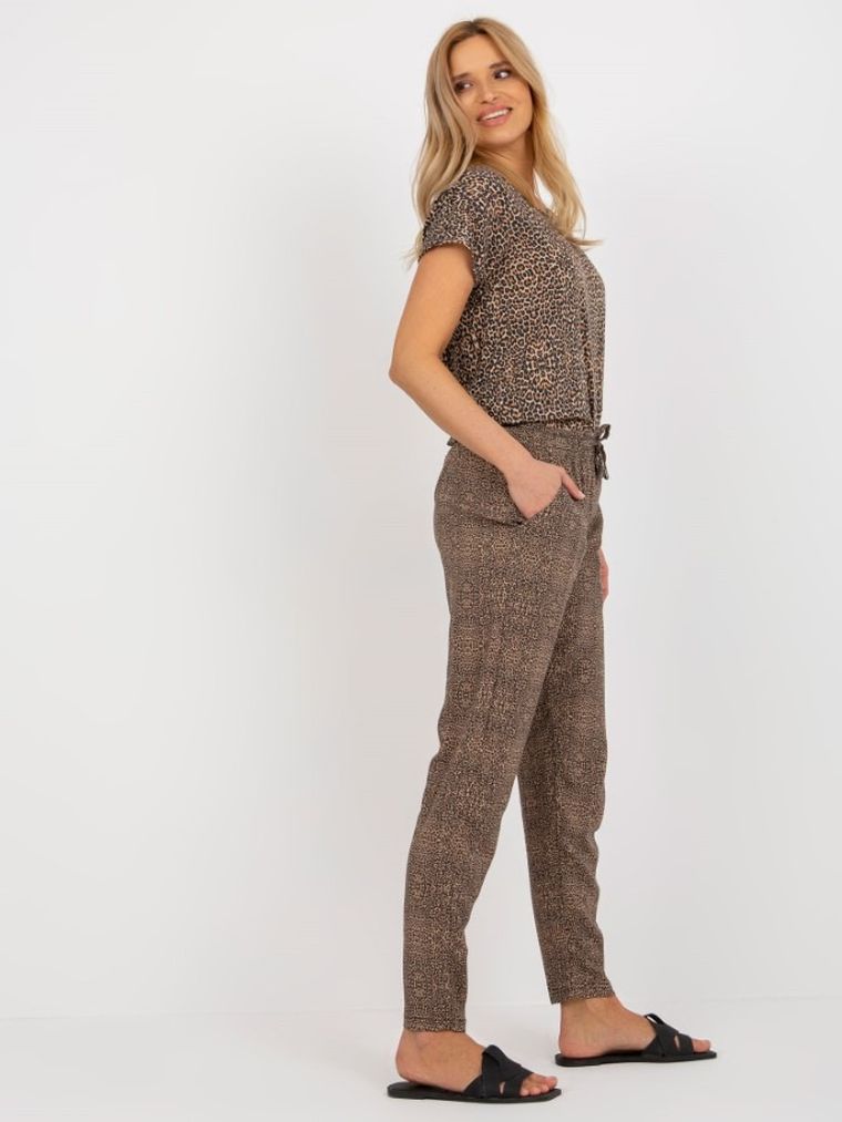 Spodnie materiałowe damskie, brązowe, Sublevel