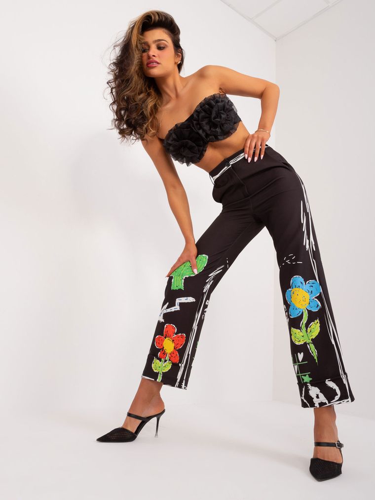 Spodnie materiałowe damskie, czarne, Italy Moda