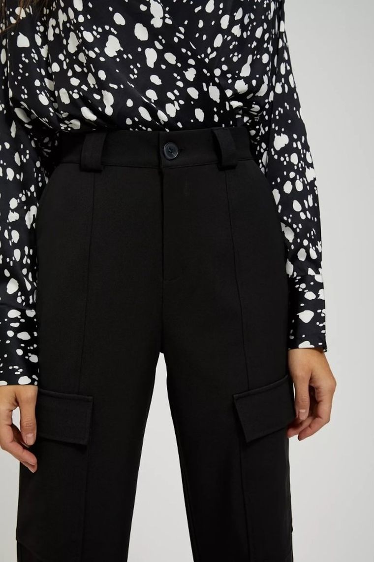 Spodnie materiałowe damskie, czarne, Moodo